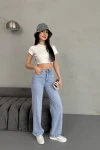 Buz Mavi Yüksek Bel Boru Paça Denim Jean Pantolon BCNW-251422