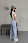 Buz Mavi Yüksek Bel Boru Paça Denim Jean Pantolon BCNW-251422