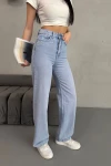 Buz Mavi Yüksek Bel Boru Paça Denim Jean Pantolon BCNW-251422