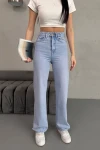 Buz Mavi Yüksek Bel Boru Paça Denim Jean Pantolon BCNW-251422