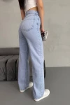 Buz Mavi Yüksek Bel Boru Paça Denim Jean Pantolon BCNW-251422