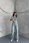 Buz Mavi Yüksek Bel Palazzo Denim Jeans BCNW-251376