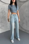 Buz Mavi Yüksek Bel Palazzo Denim Jeans BCNW-251376