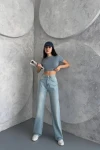 Buz Mavi Yüksek Bel Palazzo Denim Jeans BCNW-251376