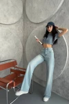 Buz Mavi Yüksek Bel Palazzo Denim Jeans BCNW-251376