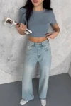 Buz Mavi Yüksek Bel Palazzo Denim Jeans BCNW-251376