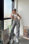 Gri Pile Detaylı Paraşüt Kumaş Jogger Pantolon BCHN-2525270