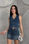 Mavi Düğmeli Ve Cepli Jean Yelek BCNW-251346