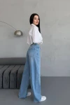 Mavi Yüksek Bel Baggy Palazzo Jean Pantolon BCNW-251409