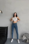 Mavi Yüksek Bel Boru Paça Basic Denim Jean BCNW-251318
