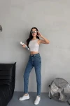 Mavi Yüksek Bel Boru Paça Basic Denim Jean BCNW-251318