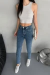 Mavi Yüksek Bel Boru Paça Basic Denim Jean BCNW-251318