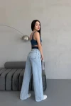 Mavi Yüksek Bel Şerit Detaylı Yıkamalı Baggy Jeans Pantolon BCNW-251407