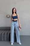 Mavi Yüksek Bel Şerit Detaylı Yıkamalı Baggy Jeans Pantolon BCNW-251407