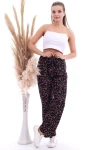 Siyah Çiçek Desenli Beli Lastikli Bol Paça Pantolon CO-2520070786