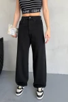Siyah Yüksek Bel Baggy Palazzo Jean Pantolon BCNW-251414