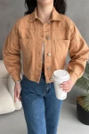Taba Çift Cepli Crop Yıkamalı Denim Ceket BCDF-235401