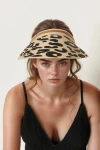 Bej Leopar Desenli Hasır Vizör Şapka BCNSV-2514403
