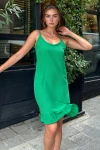 Benetton Askılı Kendinden Yumuşak Dokulu Eteği Volanlı Elbise BCBSK-25700-3653