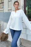 Beyaz Yumuşak Dokulu Oversize Bluz BCBSK-25700-3470