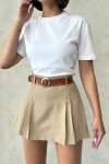 Bisküvi Pileli Dokuma Gabardin Şort Etek (Kemer Hediyeli) BCHN-25252001