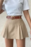Bisküvi Pileli Dokuma Gabardin Şort Etek (Kemer Hediyeli) BCHN-25252001