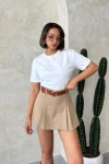 Bisküvi Pileli Dokuma Gabardin Şort Etek (Kemer Hediyeli) BCHN-25252001
