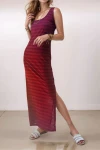 Bordo Kare Yaka Rahat Kesim Yırtmaçlı Elbise BCBSK-25700-3658
