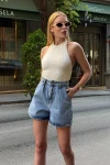 Buz Mavisi Çift Cepli Pileli Mini Denim Şort BCDF-233302