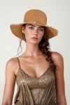 Camel Fiyonklu Siperi İncili Hasır Bucket Şapka BCNSV-2514629