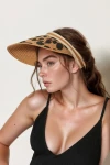 Camel Leopar Desenli Hasır Vizör Şapka BCNSV-2514403