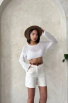 Ekru Gabardin Kemerli Şort BCHN-2525735