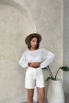 Ekru Gabardin Kemerli Şort BCHN-2525735