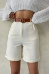 Ekru Gabardin Kemerli Şort BCHN-2525735