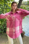 Fuşya Oversize Yumuşak Dokulu Kaşe Cepli Gömlek BCBSK-25700-3539