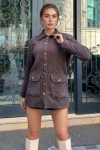 Kahve Çift Cep Uzun Ceket BCBSK-25700-3683