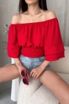 Kırmızı Madonna Yaka Gipeli Bluz BCDF-252197