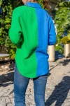 Koyu Mavi Müslin Color Block Salaş Gömlek BCBSK-25700-3458