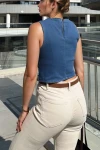 Lacivert Bant Kollu Crop Bluz BCBSK-25700-KT0081