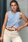 Mavi Bant Kollu Crop Bluz BCBSK-25700-KT0081