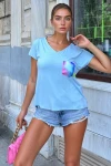 Mavi Renkli Garnili Tek Cep V Yaka Salaş Tshirt BCBSK-25700-3426