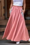 Pembe Cebi Hasır Detaylı Beli Lastikli Salaş Etek BCBSK-25700-3389