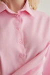 Pembe Geniş Manşetli Kol Detaylı Önü Bağlamalı Poplin Gömlek BCDF-2510000