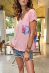 Pembe Renkli Garnili Tek Cep V Yaka Salaş Tshirt BCBSK-25700-3426