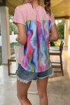 Pembe Renkli Garnili Tek Cep V Yaka Salaş Tshirt BCBSK-25700-3426