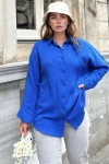 Saks Düğmeli Oversize Uzun Kollu Gömlek BCBSK-25700-3406