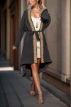 Siyah Hasır Detaylı Kuşaklı Salaş Kimono BCBSK-25700-3160