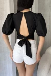 Siyah Karpuz Kol Sırt Dekolteli Poplin Bluz BCDF-252196