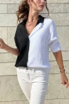 Siyah Müslin Color Block Salaş Gömlek BCBSK-25700-3458