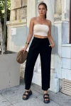 Siyah Özel Dokulu Beli Lastikli Cepli Salaş Pantolon BCBSK-25700-3638